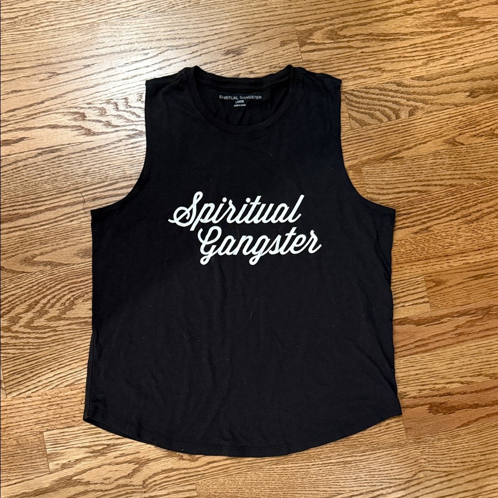 Spiritual Gangster Black Muscle Tee with White Script Logo